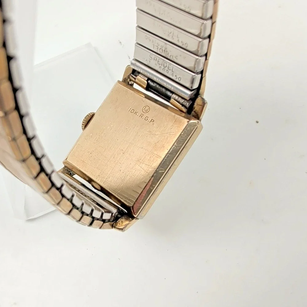 Vintage Elgin‎ Mens Square Watch 10K RGP Swiss Sub Second Mechanical Speidel